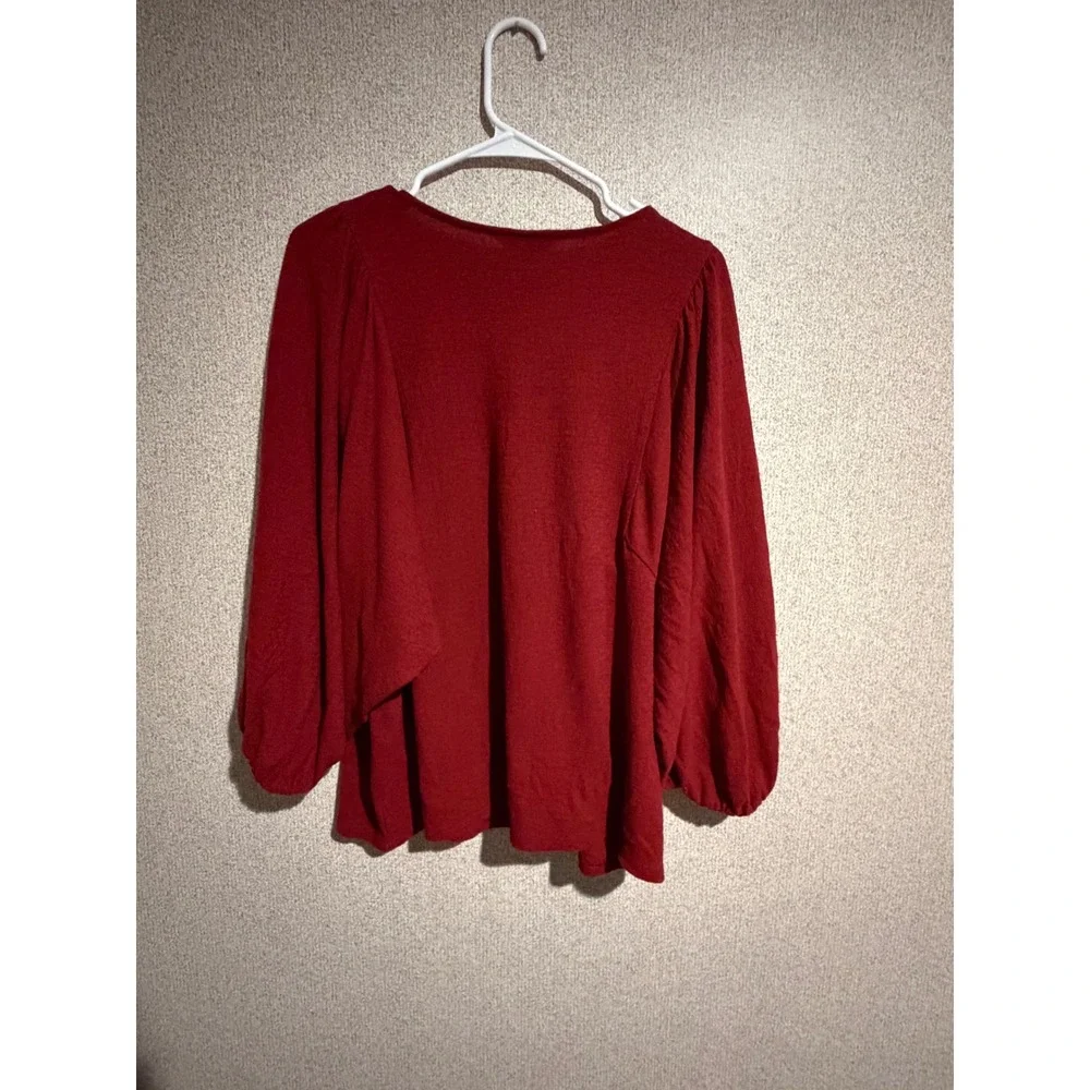 Banana Republic Womens Large Red Balloon Sleeve Textured Knit Blouse Top Boho